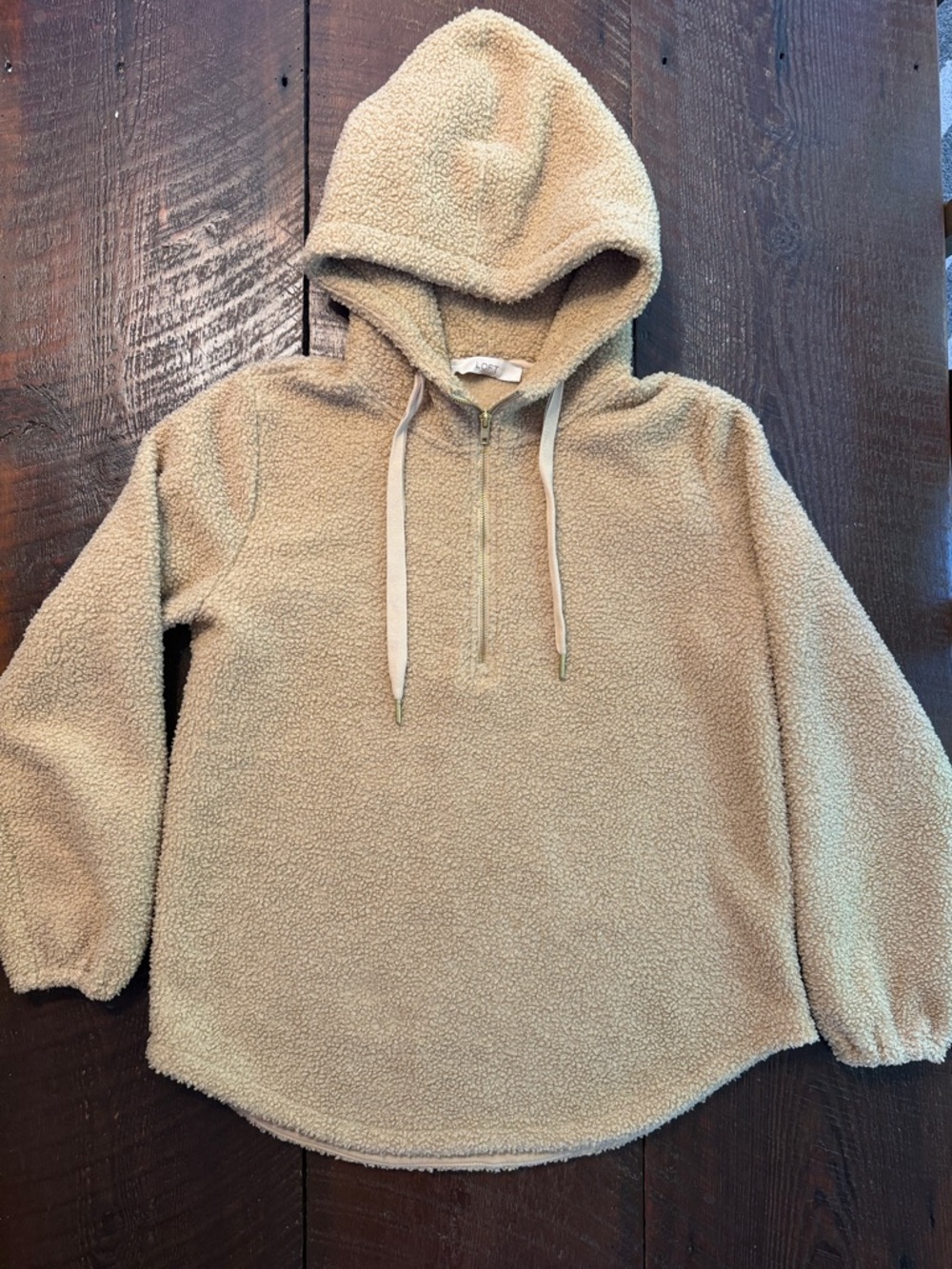 LOFT Sherpa Quarter Zip Hoodie Women’s M Beige Teddy Fleece Pullover